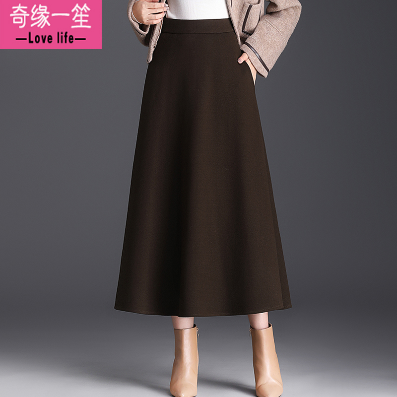 黑色毛呢半身裙秋冬款气质长裙