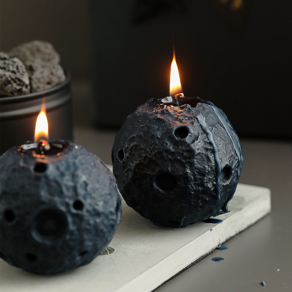 月球香薰蜡烛黑白色香氛candle创意伴手礼中秋节礼物仿真造型摆件
