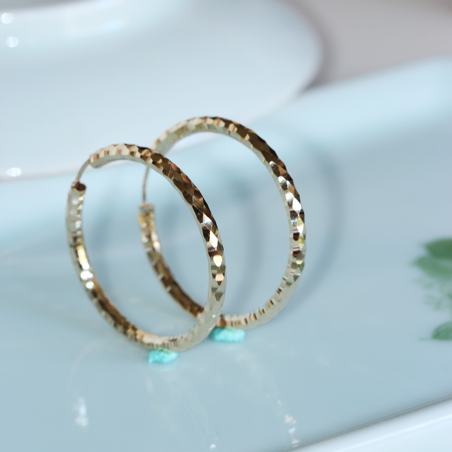 订货 兔兔纯14K金时尚大耳圈 刻面超闪欧美风夸张圆耳环40mm内径