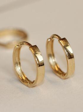 现货无折兔兔纯14K金方边懒人耳环多尺寸 简约耳骨小圈7mm9mm内径