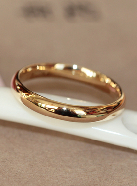 现货 韩国纯14K金实心光圈指环 3mm面宽小泥鳅背戒指个性内壁镶嵌