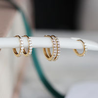 In-stock, undiscounted, pure 14K gold earrings set with Moissanite for women, 10mm inner diameter, multiple sizes, classic and shiny thumbnail 2