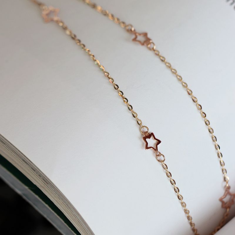 韩国14k金脚链简单镂空玫瑰金