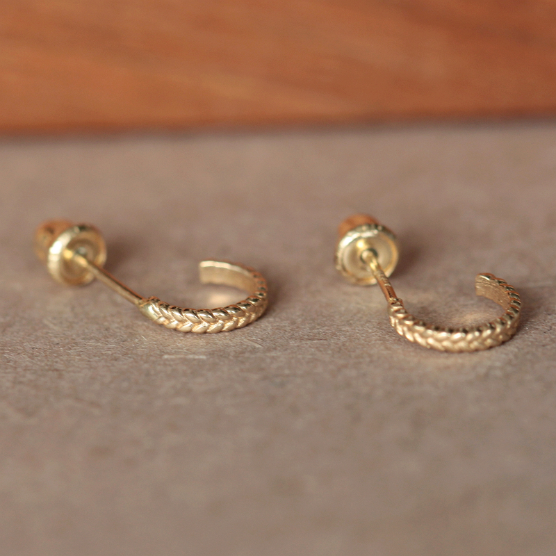 14K金麻花辫半圈耳骨钉螺丝堵
