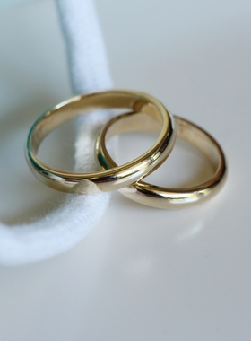 订货 兔兔纯14K金实心光圈金镏子指环 小泥鳅背情侣戒指男女3mm+