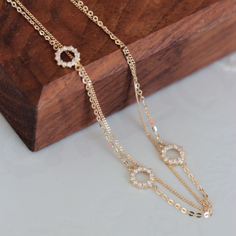 兔兔韩国14K金双层脚链圆环精致