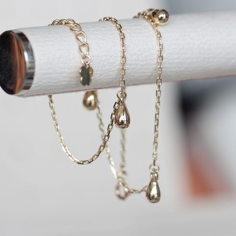 新款兔兔韩国14k金脚链流苏素金