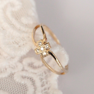 兔兔韩国14K纯金十字架戒指 女士指环牵手的约定显手型不褪色订货