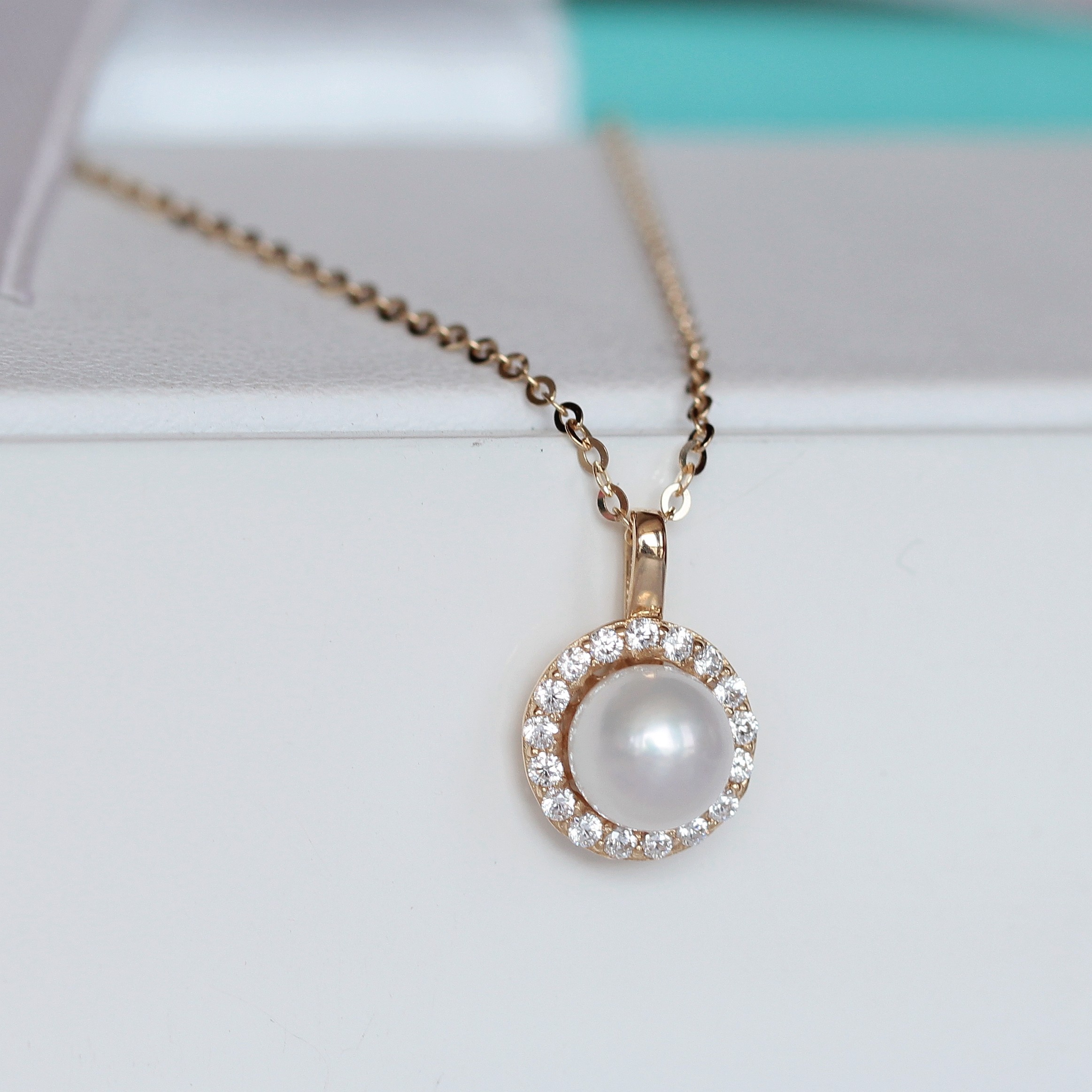 订货 兔兔韩国纯14k金珍珠项链 满镶嵌6mm淡水珠吊坠含链 少女感