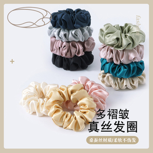 19姆米3.5CM多褶皱纯真丝绸缎发圈桑蚕丝气质马尾盘发百搭头花发