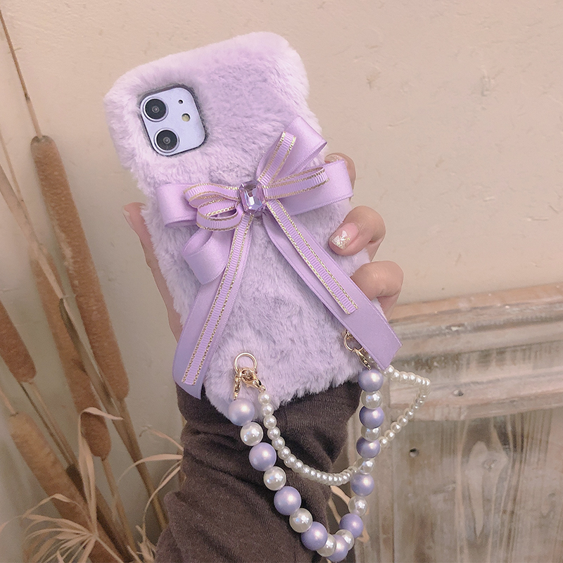 冬季毛绒蝴蝶结苹果16手机壳17壳