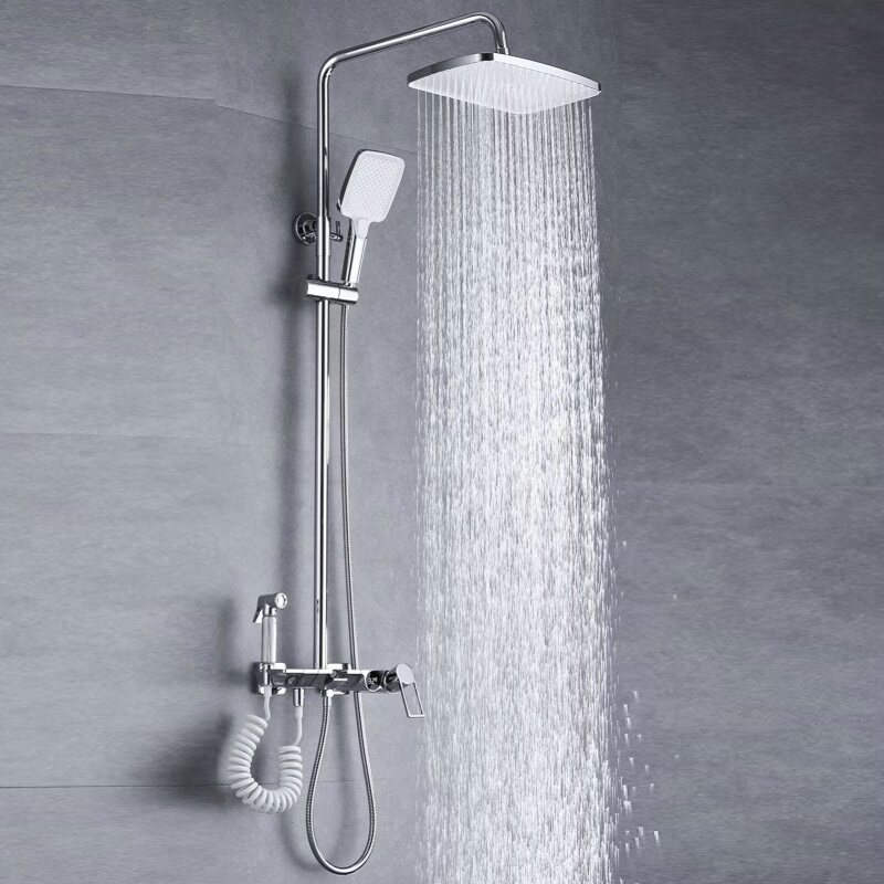 双控淋浴花洒套装喷枪花洒全铜龙头淋浴器家用挂墙式喷头升降方形