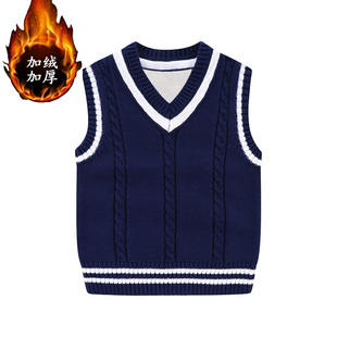 加绒加厚儿童秋冬款针织背心宝宝保暖马甲男童坎肩毛衣女童针织衫