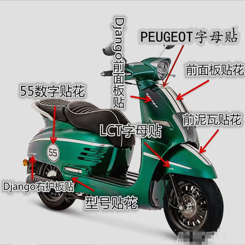 标致姜戈摩托车云杉绿贴花原厂件