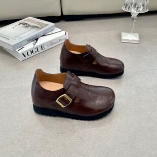 复古内增高6cm小皮鞋一脚蹬2026新款全包勃肯鞋加绒保暖乐福单鞋