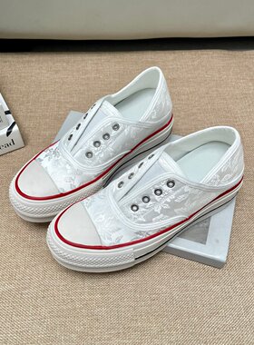 韩版厚底增高一脚蹬小白帆布鞋女