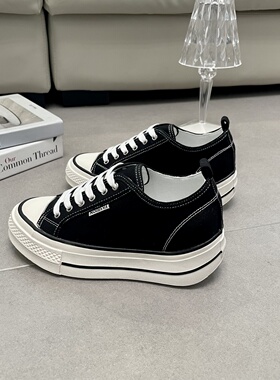 内增高厚底帆布鞋女2026春夏新款透气低帮学生休闲板鞋时尚单鞋子