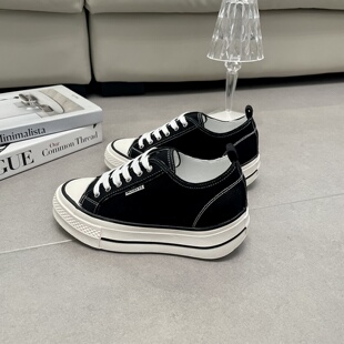 内增高厚底帆布鞋女2026春夏新款透气低帮学生休闲板鞋时尚单鞋子