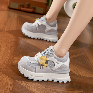 厚底老爹鞋女2026夏季新款百搭透气网鞋增高休闲运动阿甘鞋松糕鞋