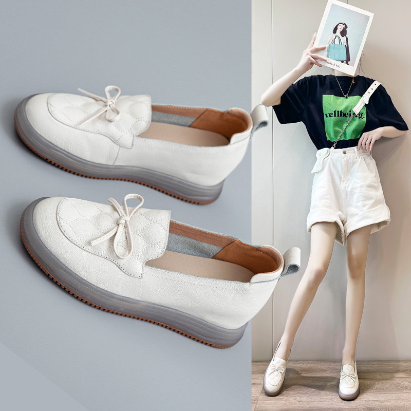 真皮内增高女鞋2024春夏新款软底牛筋底一脚蹬百搭休闲豆豆小白鞋,女鞋,乐福鞋（豆豆鞋）,淘宝优惠券,粉丝福利购,淘宝优惠卷