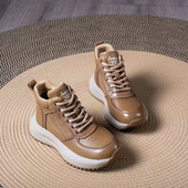 增高加绒高帮鞋 真皮复古马丁靴女厚底百搭休闲短靴2025秋冬季 新款