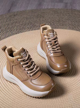 真皮复古马丁靴女厚底百搭休闲短靴2025秋冬季新款增高加绒高帮鞋