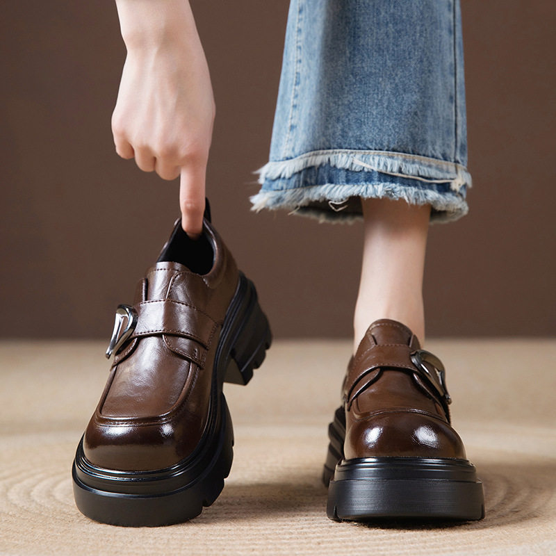 英伦厚底一脚蹬小皮鞋皮带扣2026春玛丽珍真皮松糕增高乐福鞋单鞋,女鞋,乐福鞋（豆豆鞋）,淘宝优惠券,粉丝福利购,淘宝优惠卷