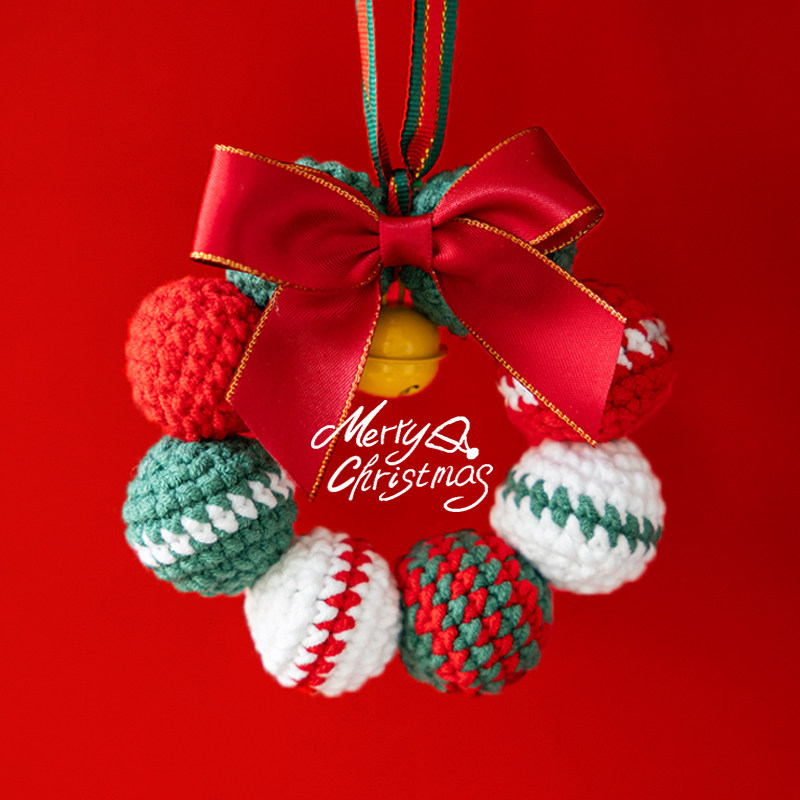 圣诞毛球花环钥匙扣挂件车饰毛线钩针手工编织diy钩织手作礼物,服饰配件/皮带/帽子/围巾,毛线,淘宝优惠券,粉丝福利购,淘宝优惠卷