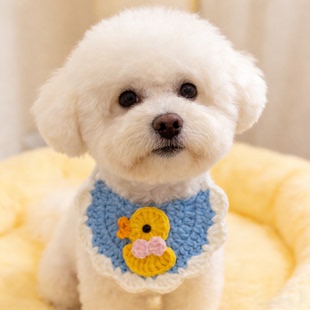 纯手工编织毛线猫咪狗狗卡通围脖口水巾小型宠物可爱围巾拍照饰品