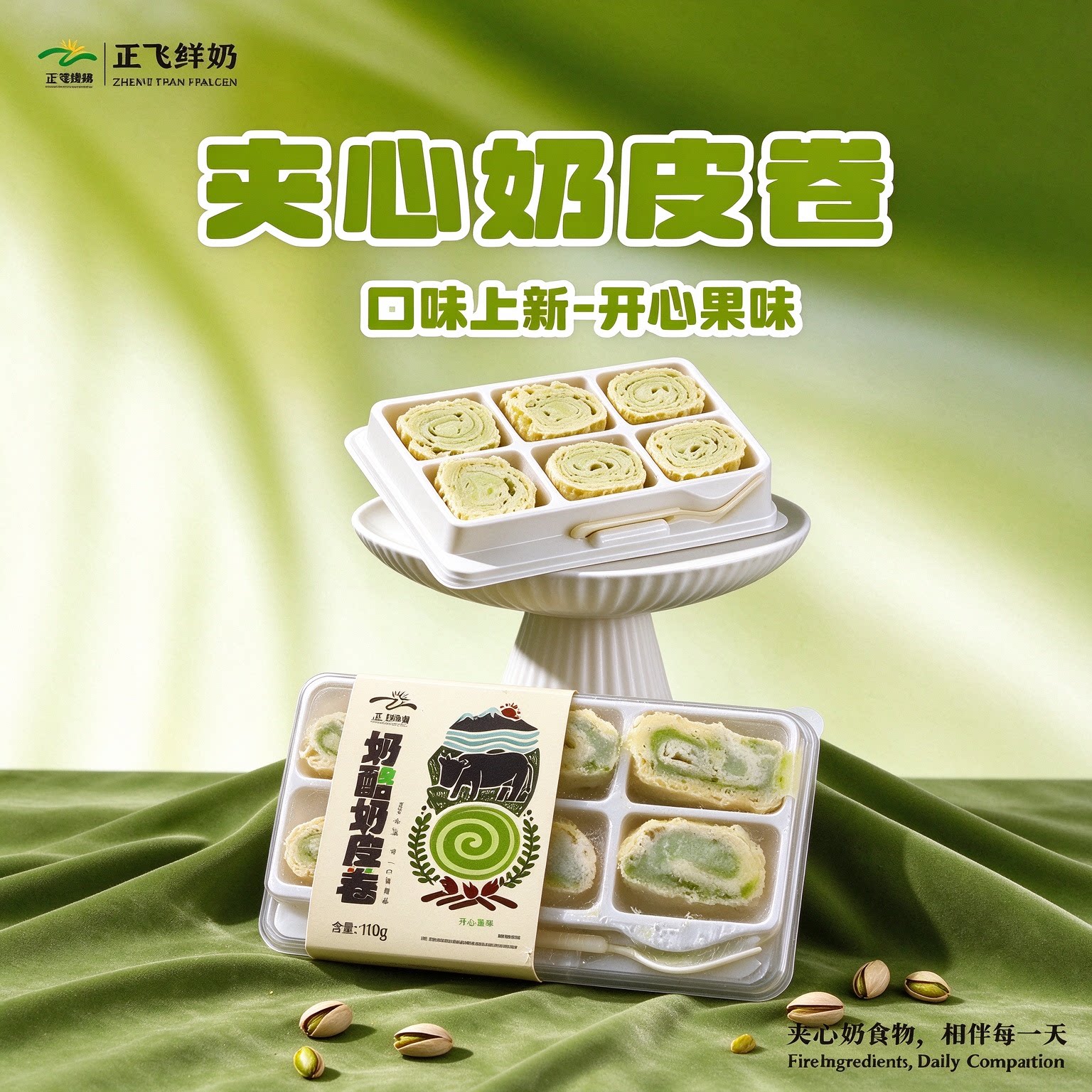 【新品开心果味】正飞鲜奶皮子奶皮卷新疆特产夹心奶酪夹心奶皮卷