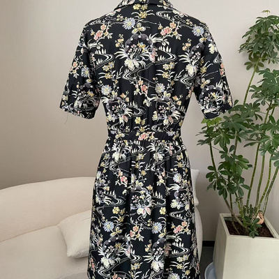 法式棉布印花收腰连衣裙