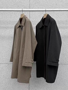 现货韩国东大门秋季新款AT THE BAGEL宽松翻领中长款风衣外套