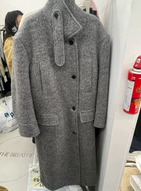 现货韩国东大门2025冬季breathe羊毛羊驼毛直筒宽松长款大衣外套