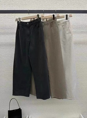 AT THE BAGEL韩国东大门新款春秋复古高腰直筒牛仔裤版型休闲裤子