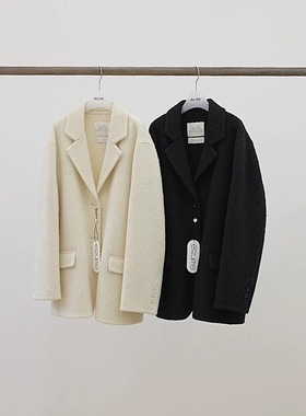 现~erume韩国东大门2025冬时尚西装翻领短款加厚羊驼毛大衣女