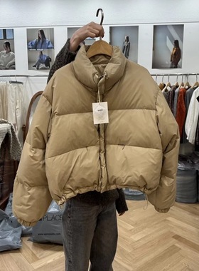 NOWHERE韩国东大门代2025冬季新品女装立领抽绳纯色宽松羽绒服