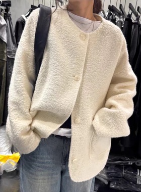 现货韩国东大门代购TUG女2025秋冬简约气质短款羊驼毛大衣外套