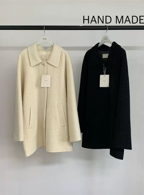 现韩国东大门代jinsim女2025秋冬气质翻领纯色中长羊毛大衣外套