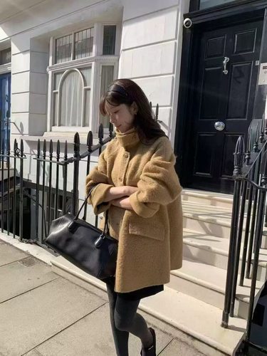 现货韩国东大门vergamot贝贝羊驼毛双面手工羊毛大衣外套中长款女