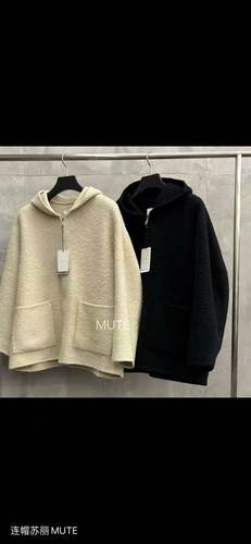 现货韩国东大门代购MUTE冬季新品连帽拉链羊毛羊驼毛大衣
