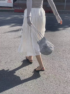 现货韩代 ounce韩国东大门系带褶皱肌理感仙气纯色半身裙蓬蓬裙