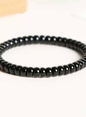 天然黑玛瑙直切手链女黑色药片串珠手串高级感百搭小众简约设计