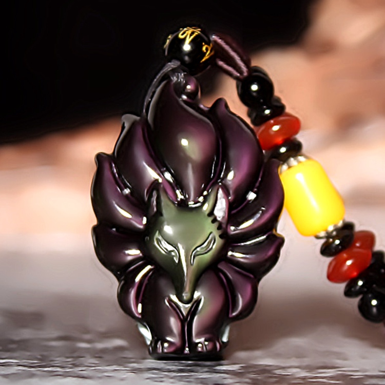 长款毛衣链原创旺桃花黑曜石狐狸