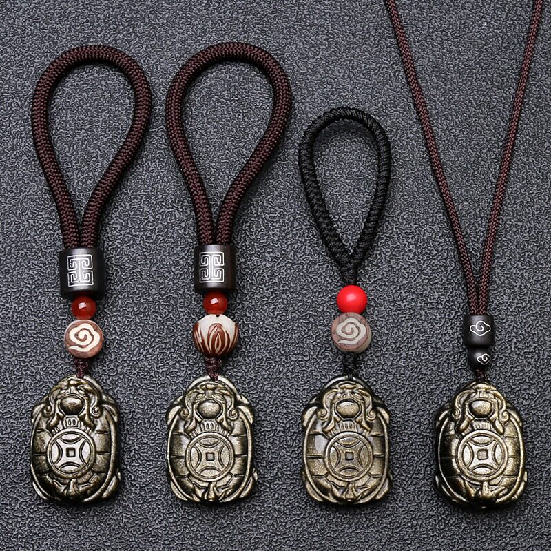 天然金曜石龙头龟项链男女随身挂件钥匙扣车挂件时尚简约情侣饰品