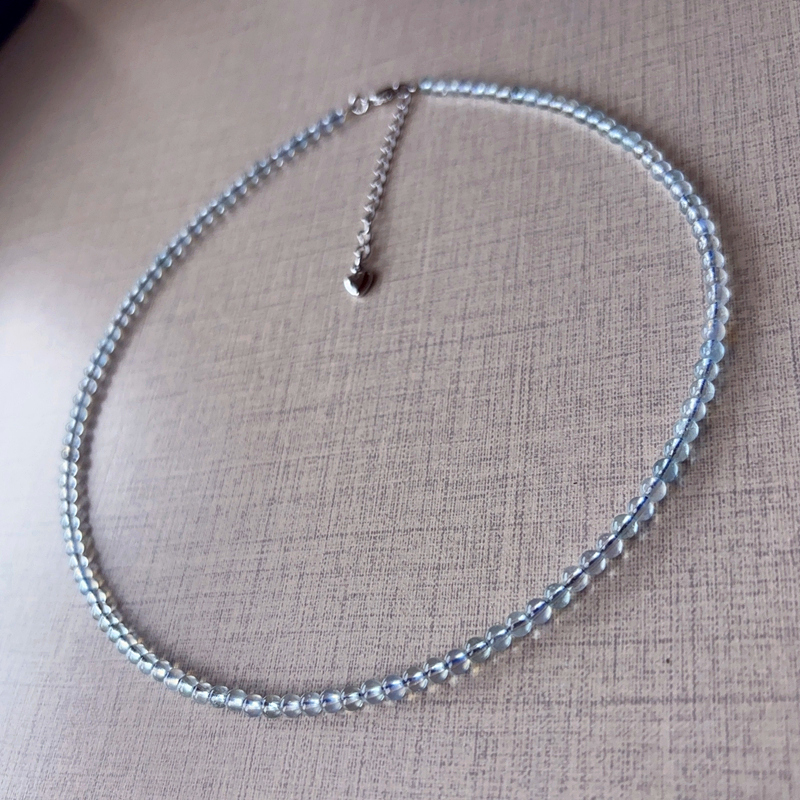 原创浅海蓝宝圆珠项链女项链锁骨颈链补水晶蓝托帕海纹石通勤珠宝