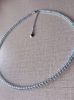 原创浅海蓝宝圆珠项链女项链锁骨颈链补水晶蓝托帕海纹石通勤珠宝