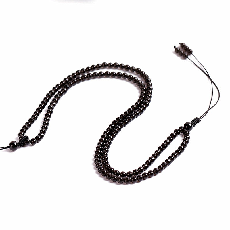 原创简约细款4mm黑玛瑙佛珠项链男女款毛衣链挂件配饰百搭长短款