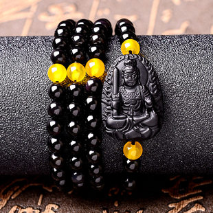 黑曜石不动明王手链属鸡本命佛守护神不动尊菩萨男女佛珠手串
