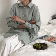 衬衣外套慵懒风百搭上衣 女学生春秋简约纯色宽松长袖 韩版 chic衬衫