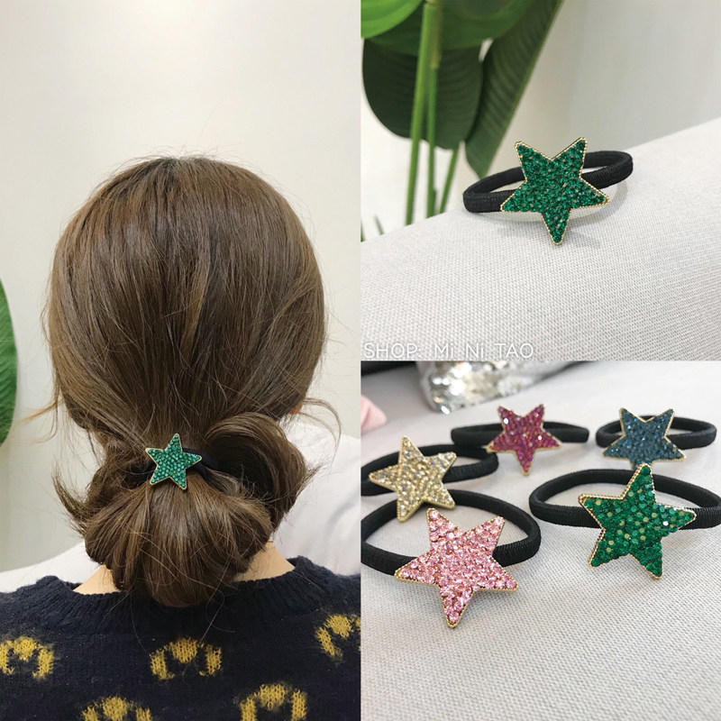 韩国代购水晶满钻五角星简约牛皮筋百搭发绳橡皮筋奢华气质发饰圈